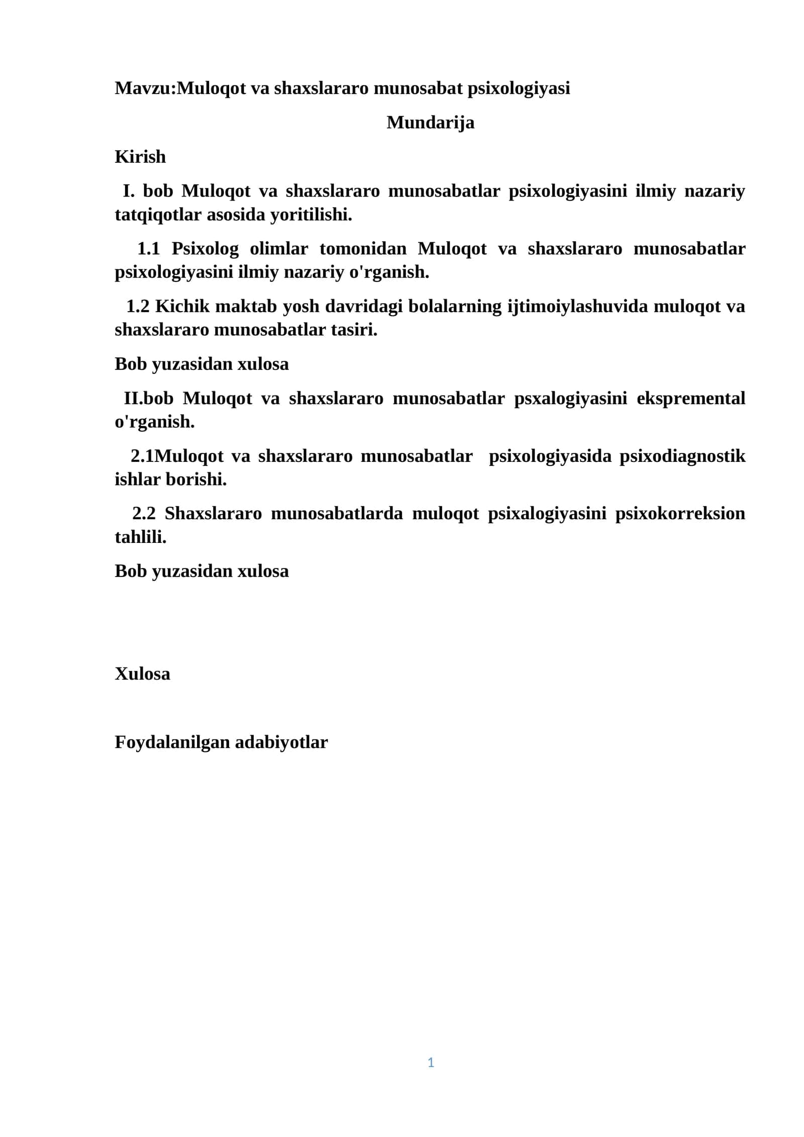 Muloqot va shaxslararo munosabat psixologiyasi