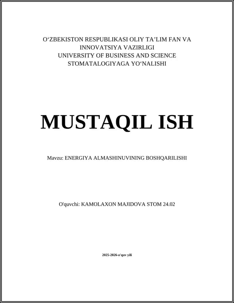 ENERGIYA ALMASHINUVINING BOSHQARILISHI