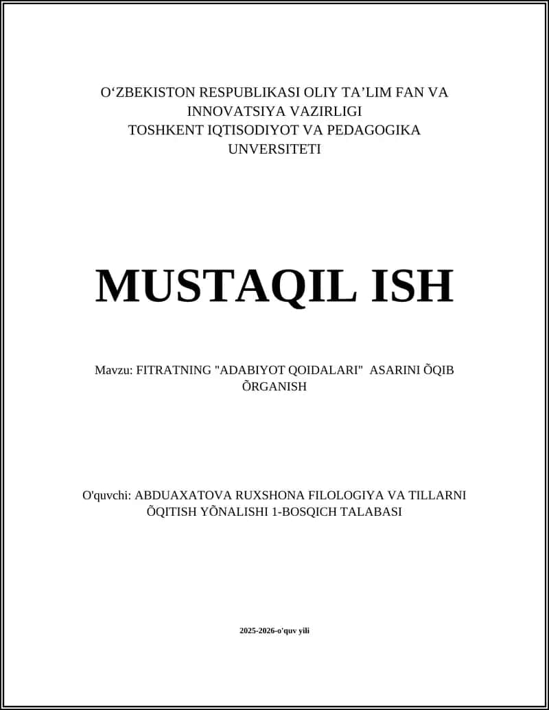 FITRATNING "ADABIYOT QOIDALARI" ASARI