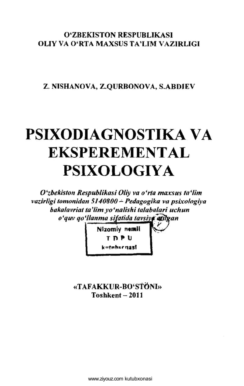 Psixodiagnostika va eksperem ental psixologiya