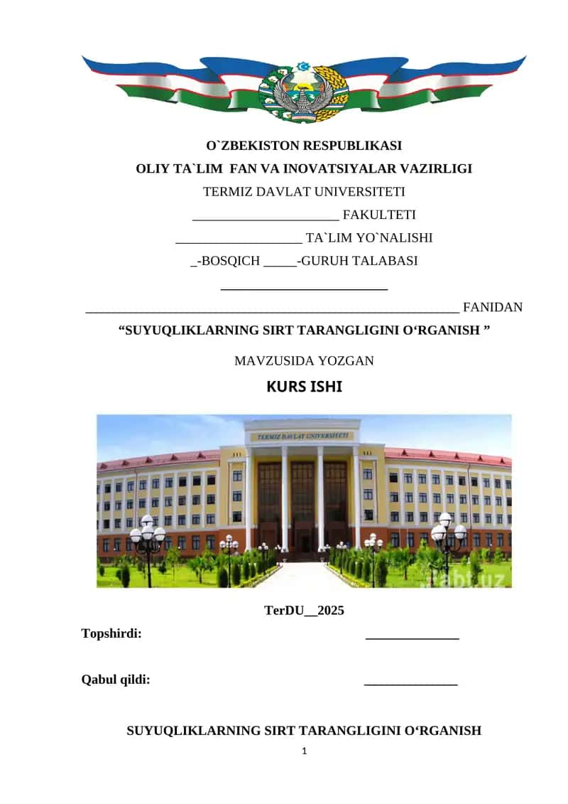 SUYUQLIKLARNING SIRT TARANGLIGINI OʻRGANISH