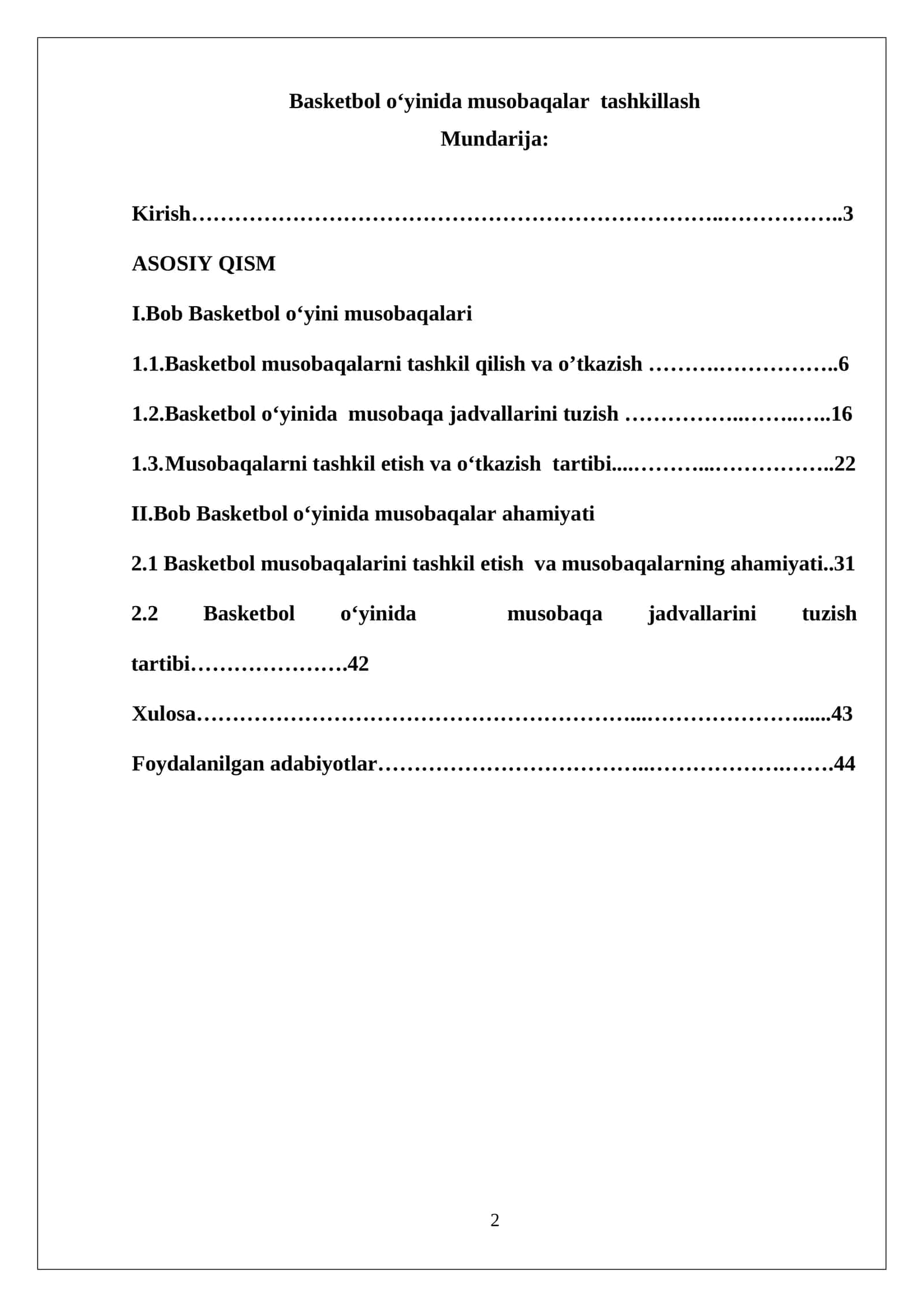 Basketbol o‘yinida musobaqalar tashkillash