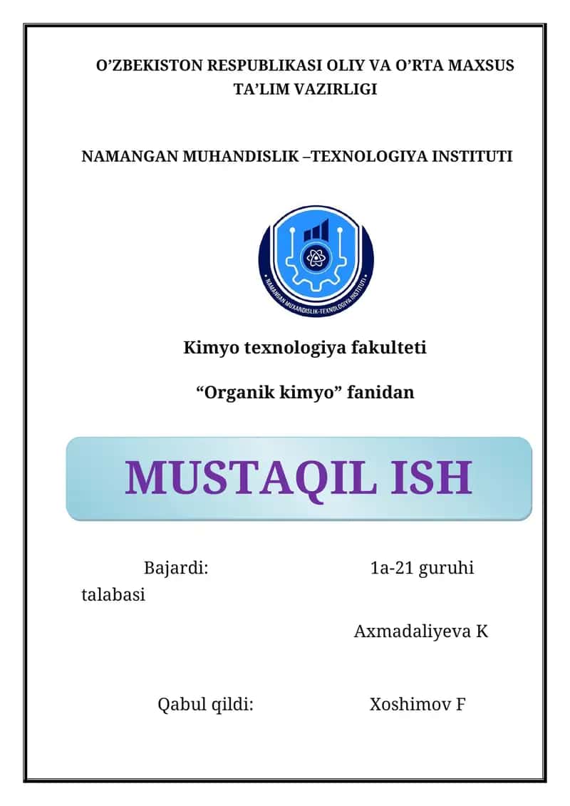 Organik moddalarni sifati jixatidan tadqiq qilish