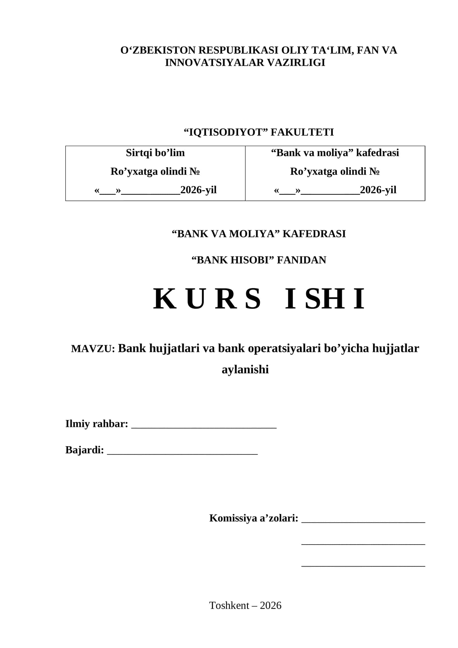 Bank HISOBI K U R S I