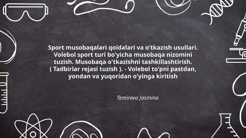 Sport musobaqalari qoidalari va o'tkazish usullari. Volebol sport turi bo'yicha musobaqa nizomini tuzish