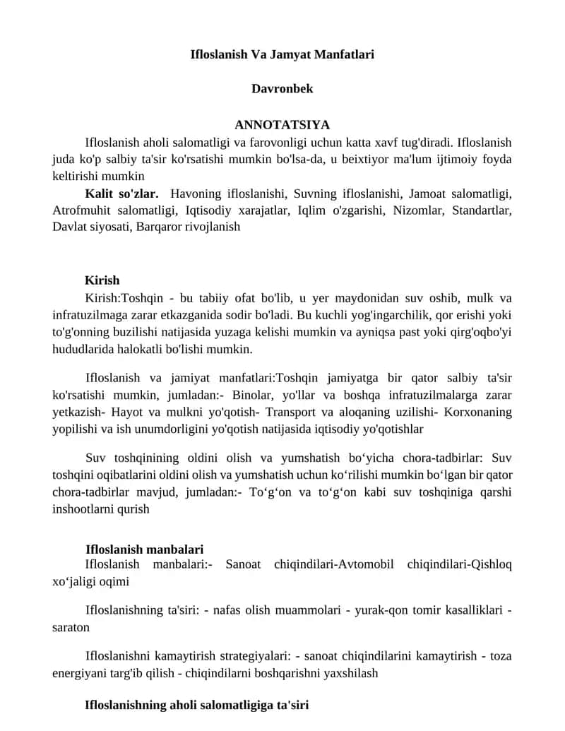 Ifloslanish Va Jamyat Manfatlari