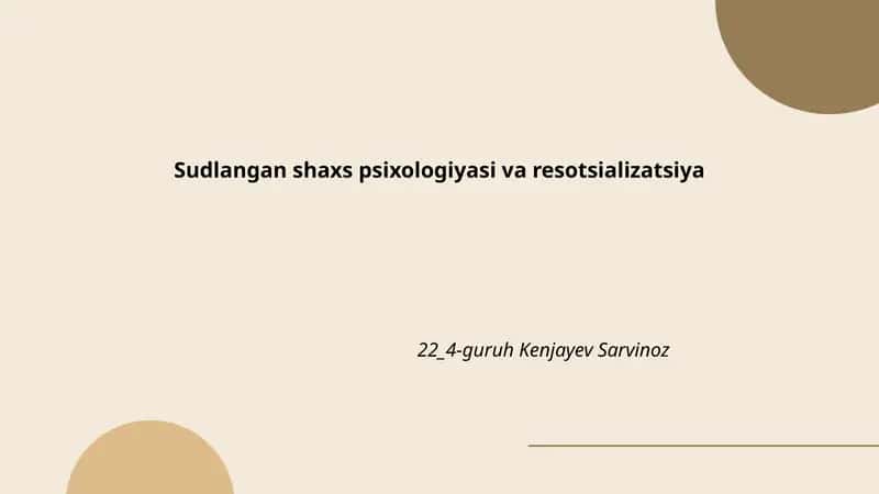 Sudlangan shaxs psixologiyasi va resotsializatsiya