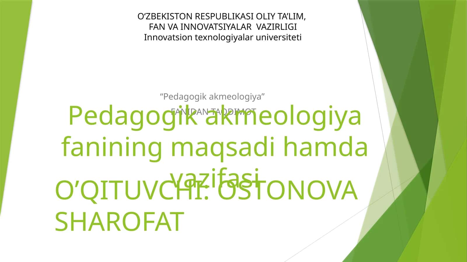 Pedagogik akmeologiya fanidan taqdimot