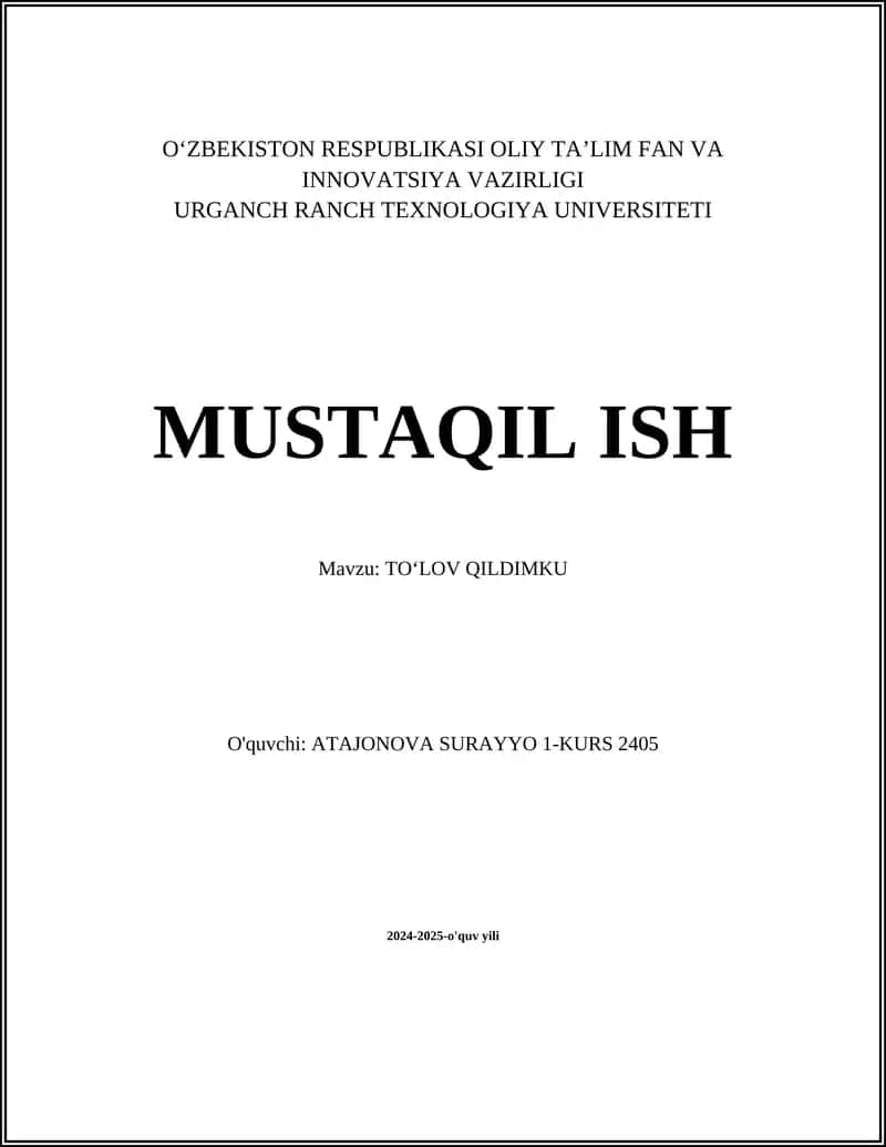 TOʻLOV QILDIMKU