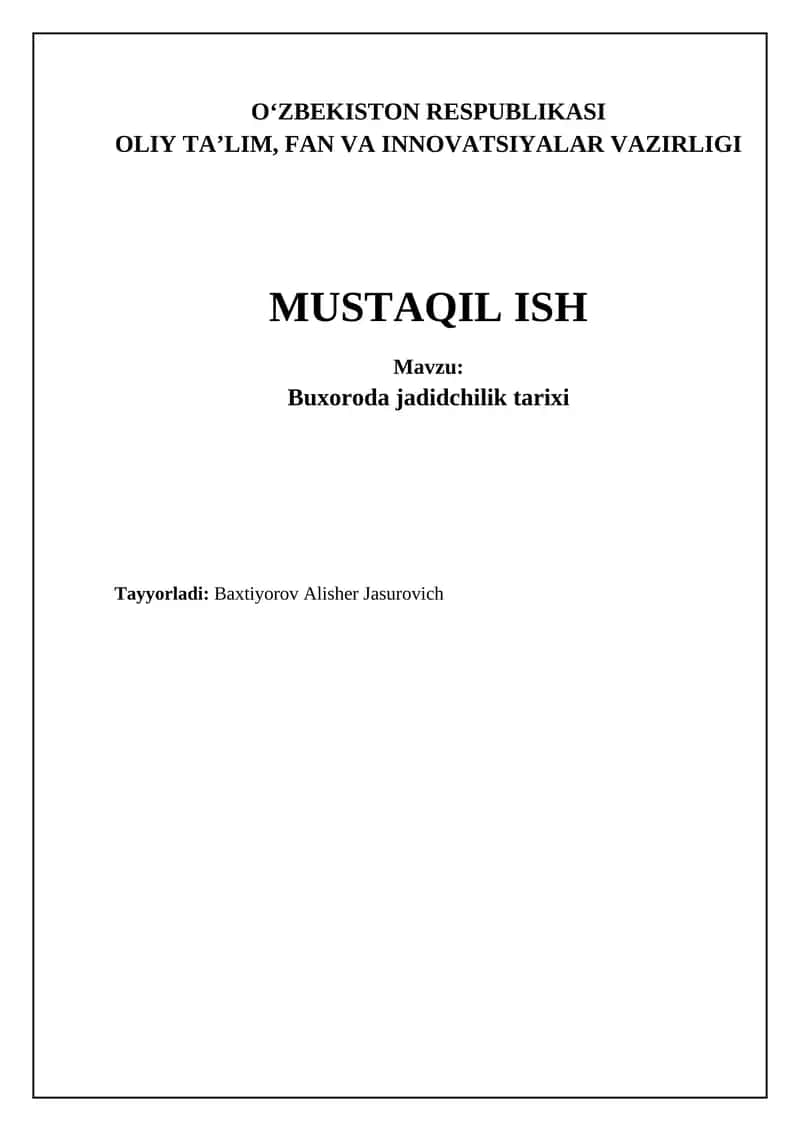 Jadidchilikning Buxoroda shakllanishi