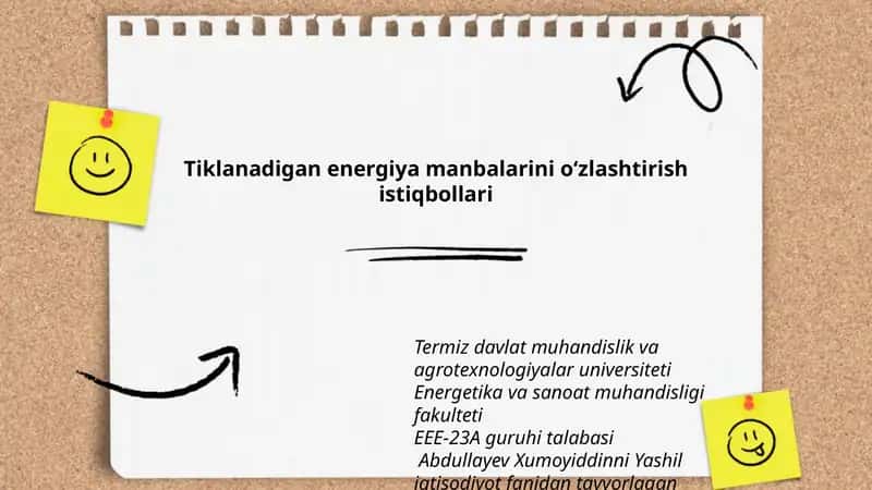 Abdullayev Xumoyiddinni Yashil iqtisodiyot fanidan tayyorlagan taqdimoti