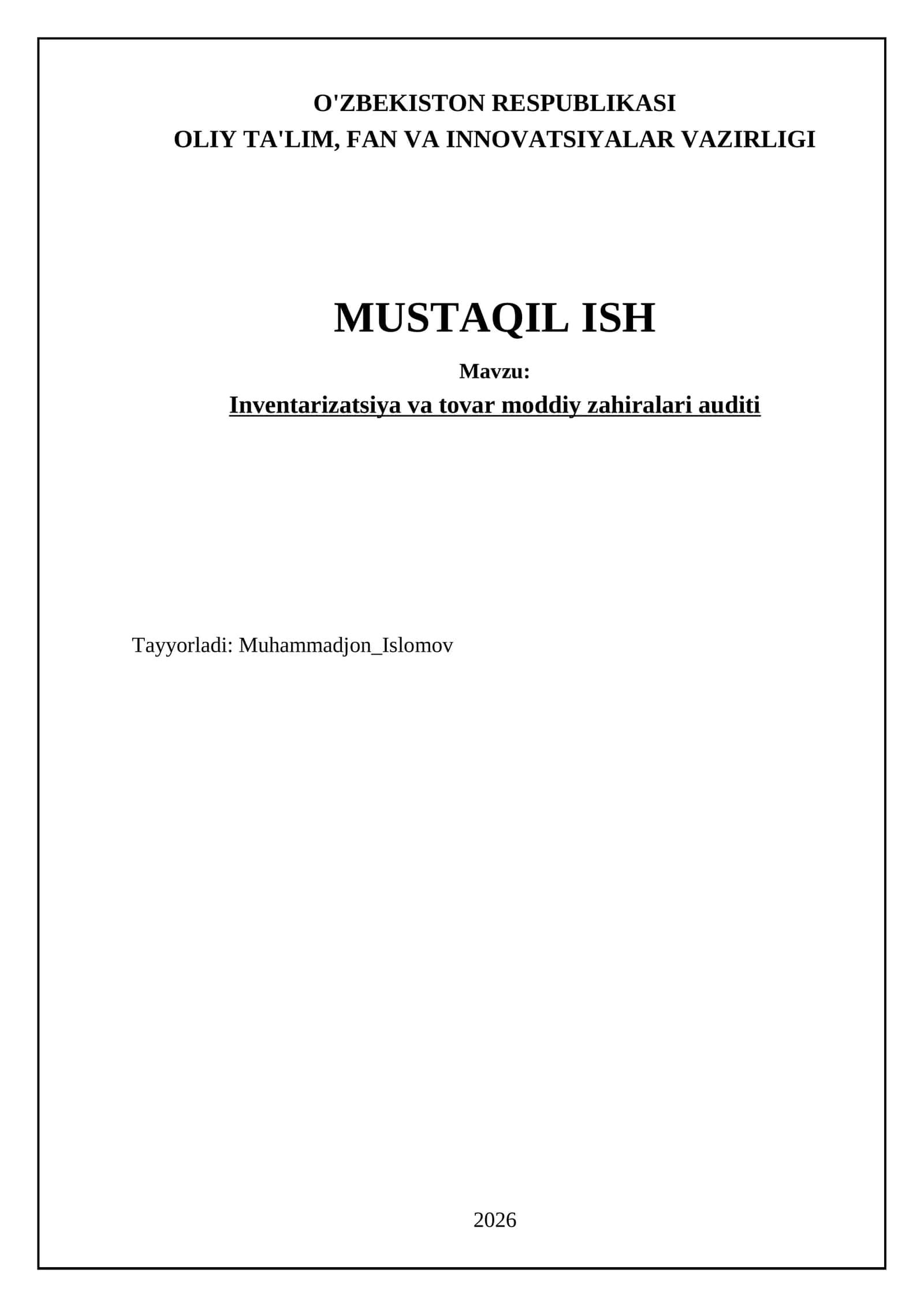 Inventarizatsiya va tovar moddiy zahiralari auditi