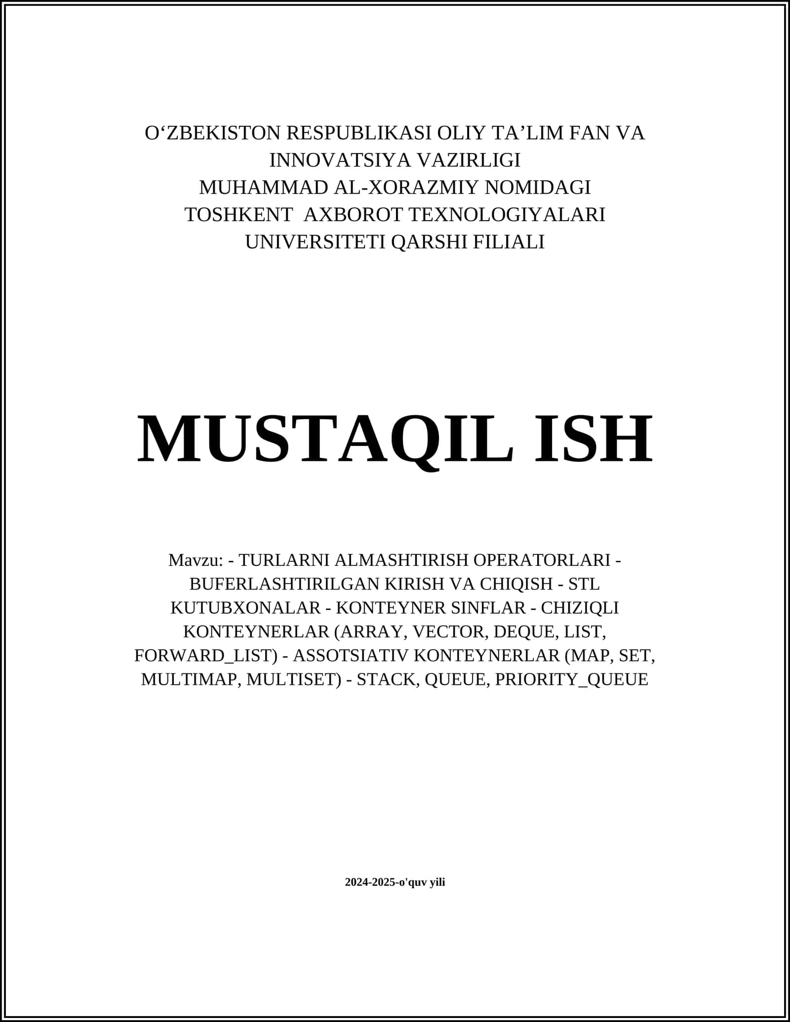 TURLARNI ALMASHTIRISH OPERATORLARI - BUFERLASHTIRILGAN