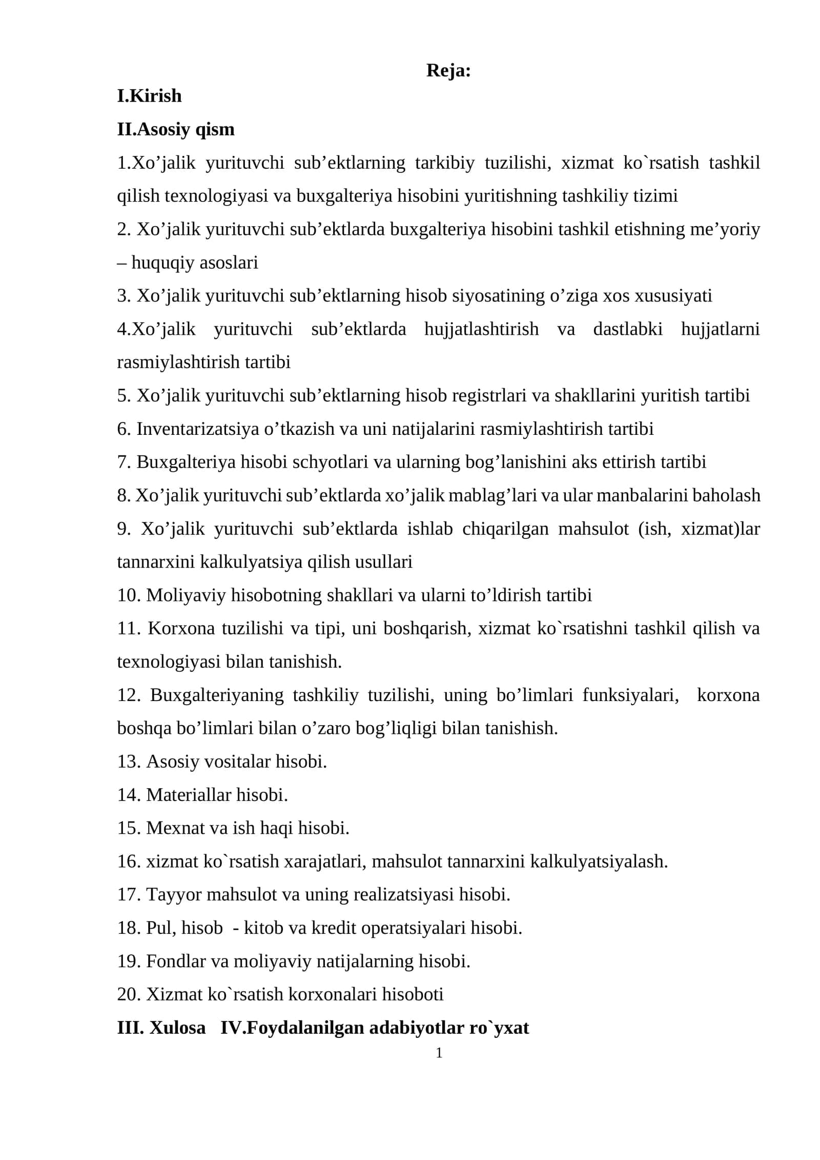 Xo’jalik yurituvchilar bo’yicha buxgalteriya hisobi