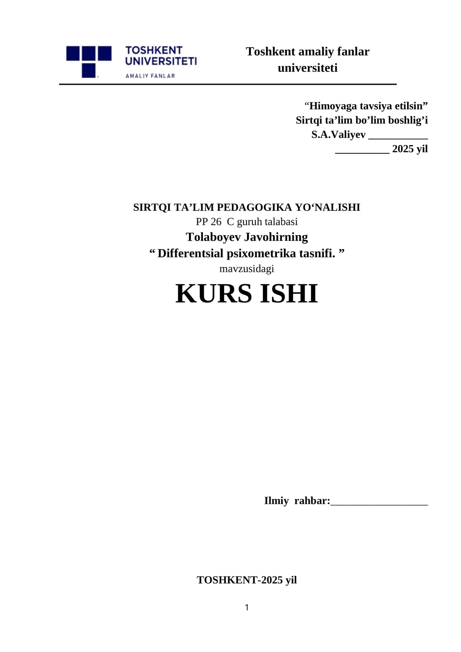 Differentsial psixometrika tasnifi