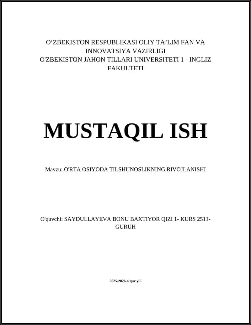 O'RTA OSIYODA TILSHUNOSLIKNING RIVOJLANISHI