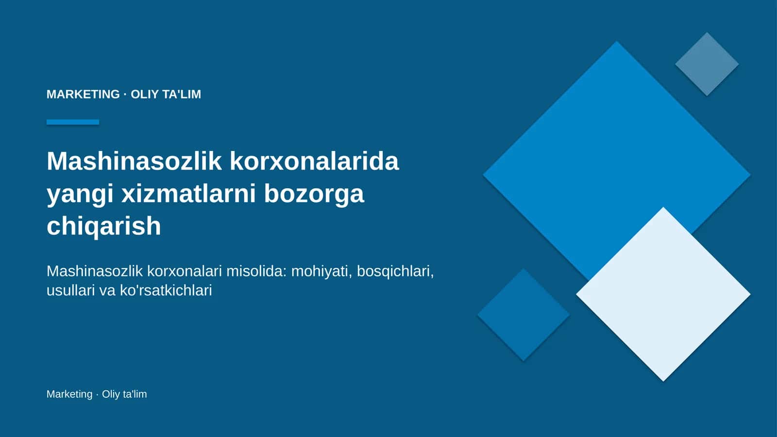 mashinasozlik korxonalarida yangi xizmatlarni bozorga chiqarish 6101