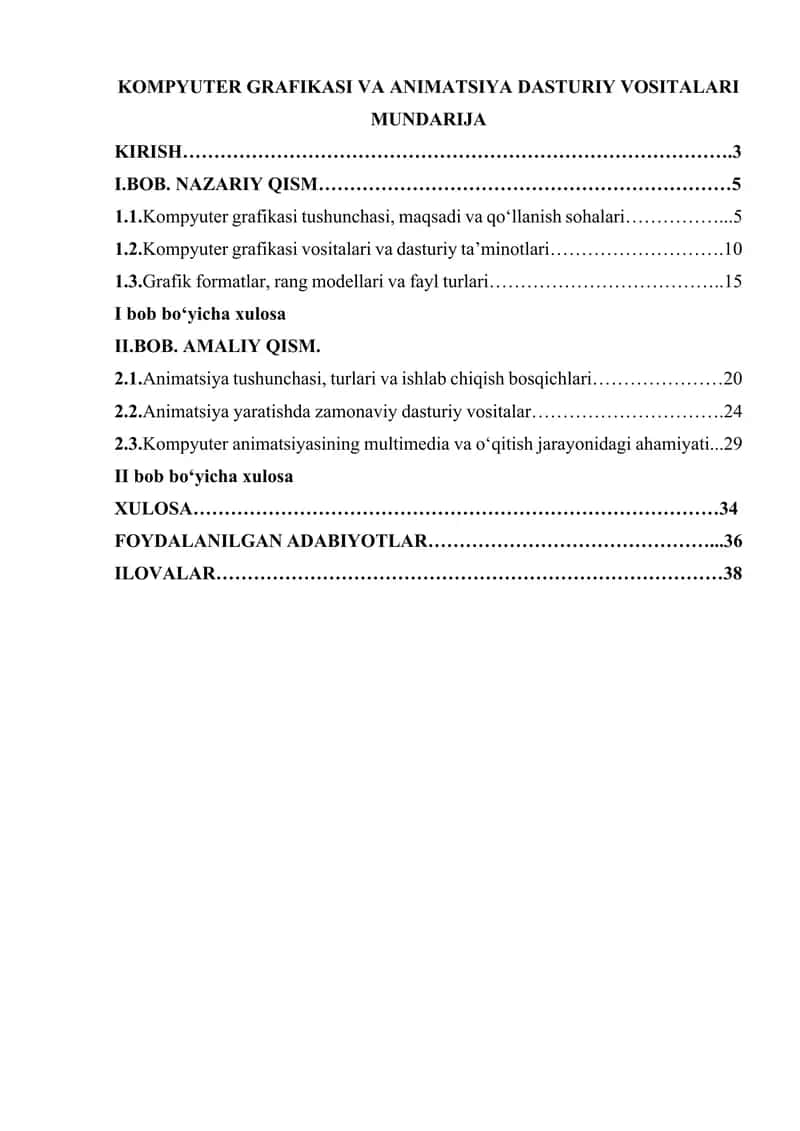 KOMPYUTER GRAFIKASI VA ANIMATSIYA DASTURIY VOSITALARI