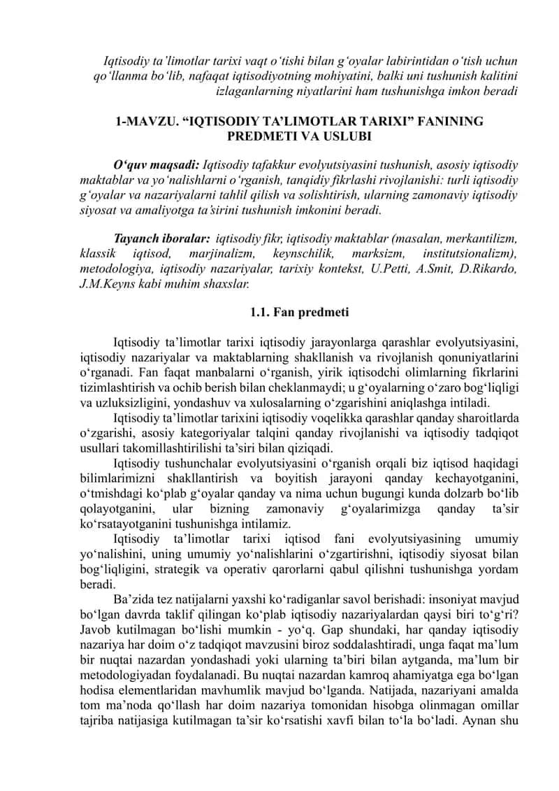 IQTISODIY TA’LIMOTLAR TАRIXI