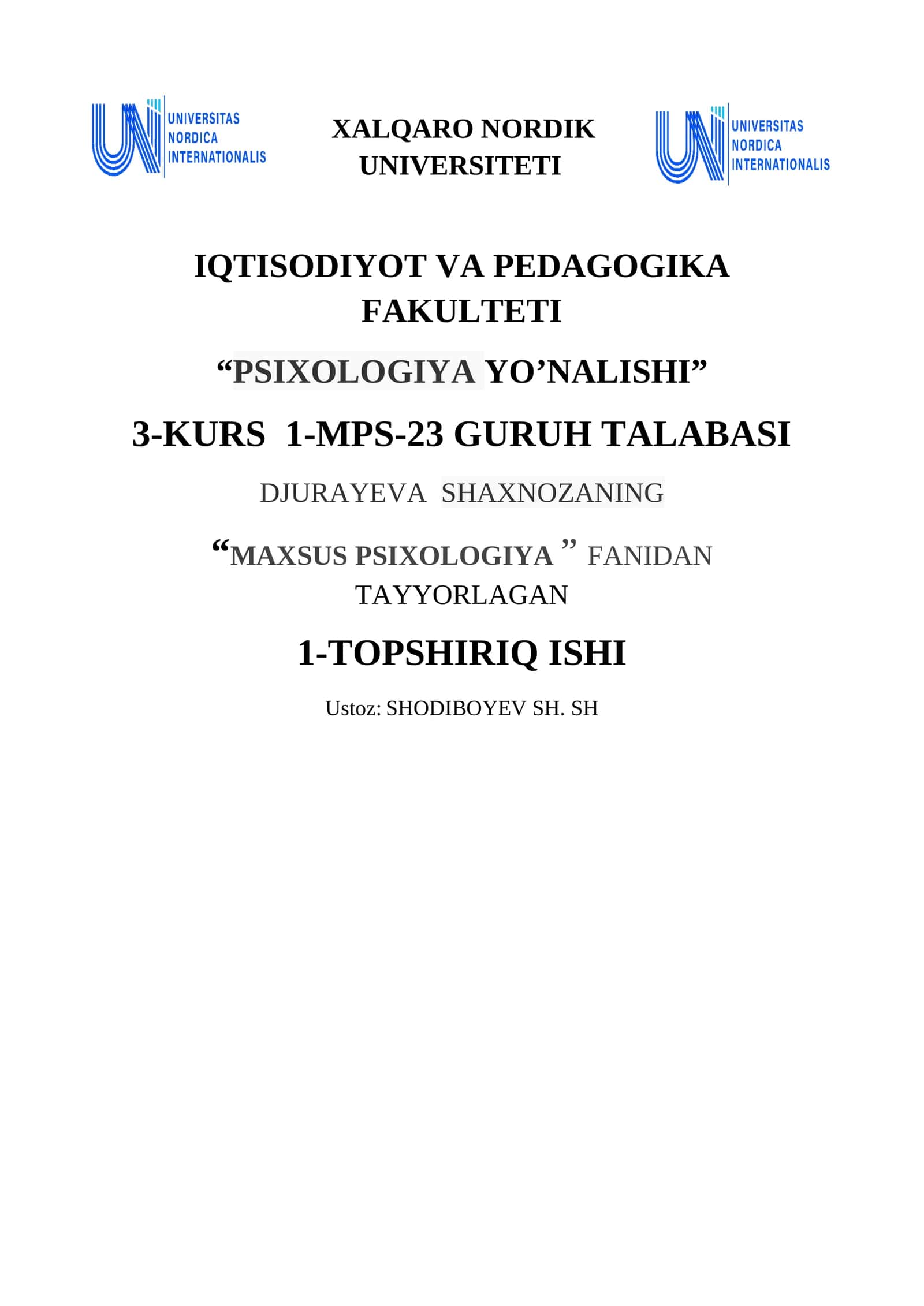 "MAXSUS PSIXOLOGIYA"