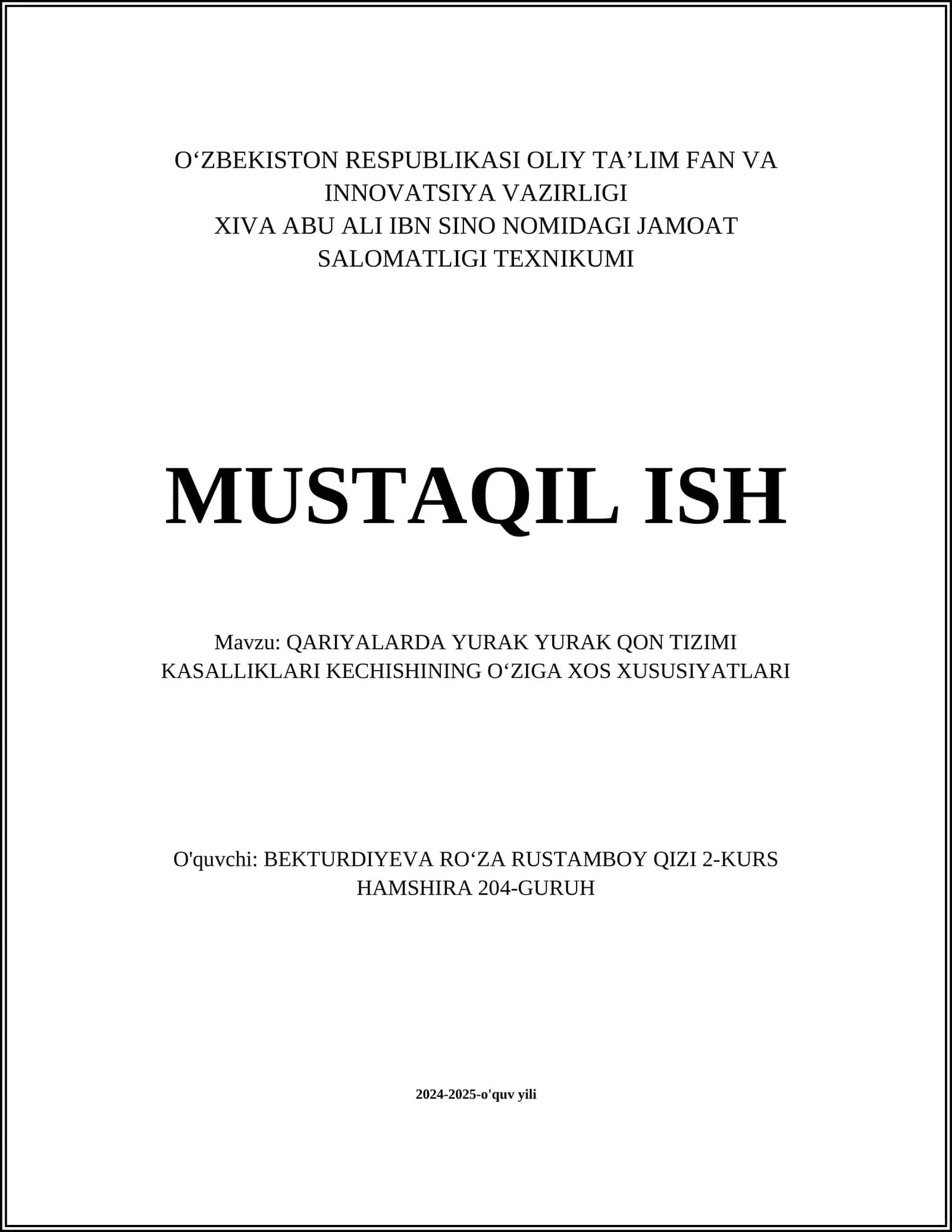 QARIYALARDA YURAK YURAK QON TIZIMI KASALLIKLARI KECHISHINING OʻZIGA XOS XUSUSIYATLARI