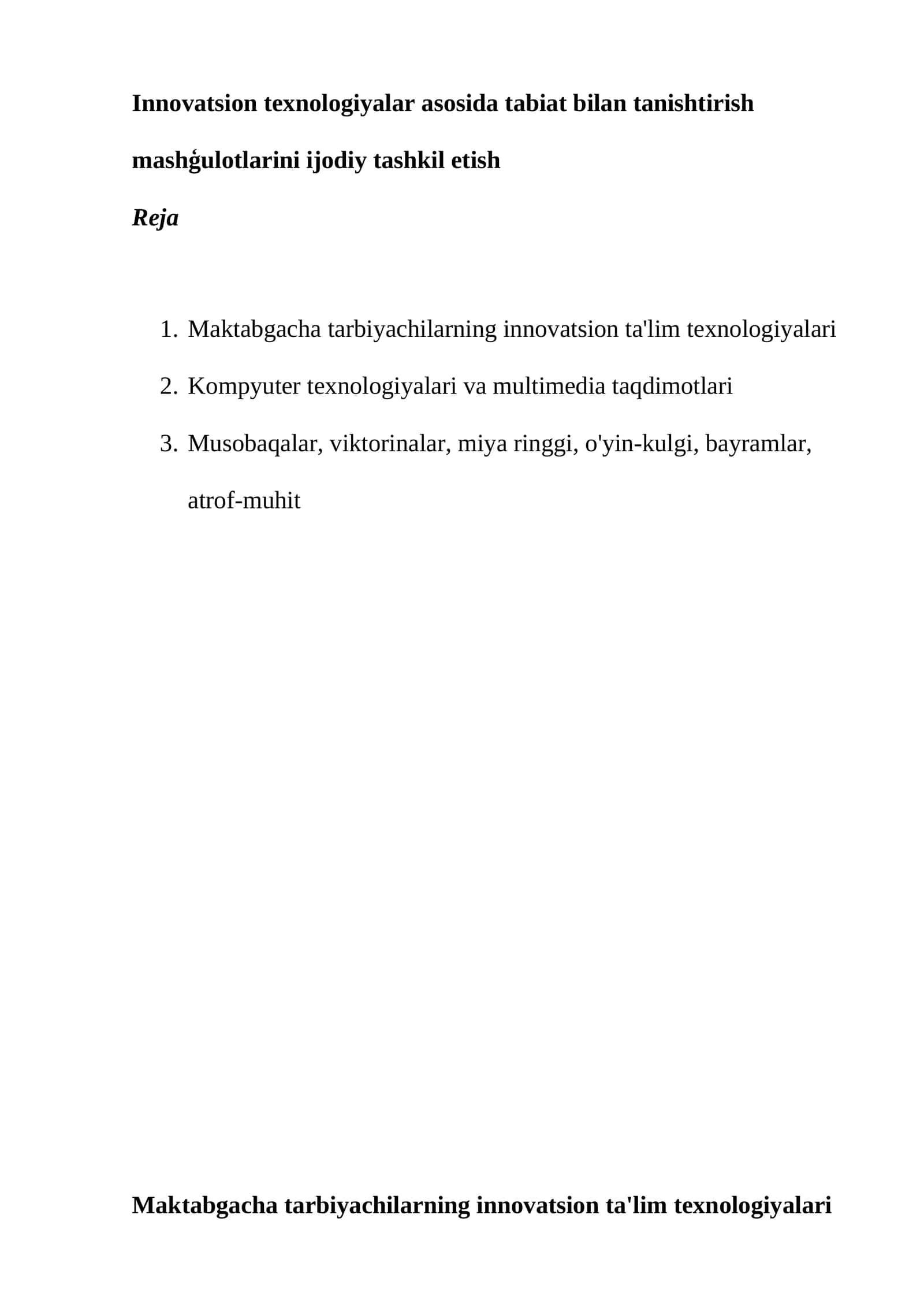 Maktabgacha tarbiyachilarning innovatsion ta'lim texnologiyalari