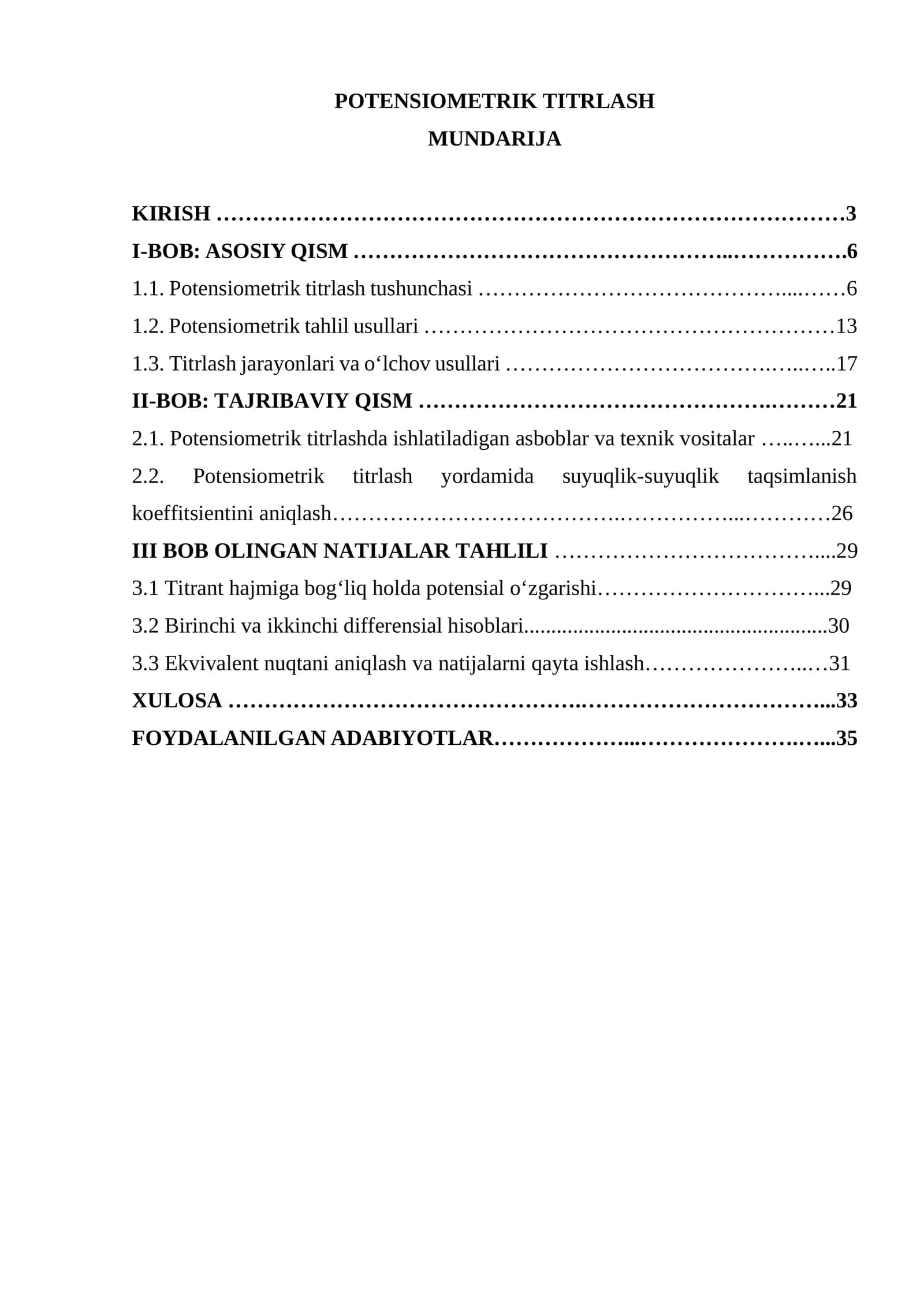 POTENSIOMETRIK TITRLASH