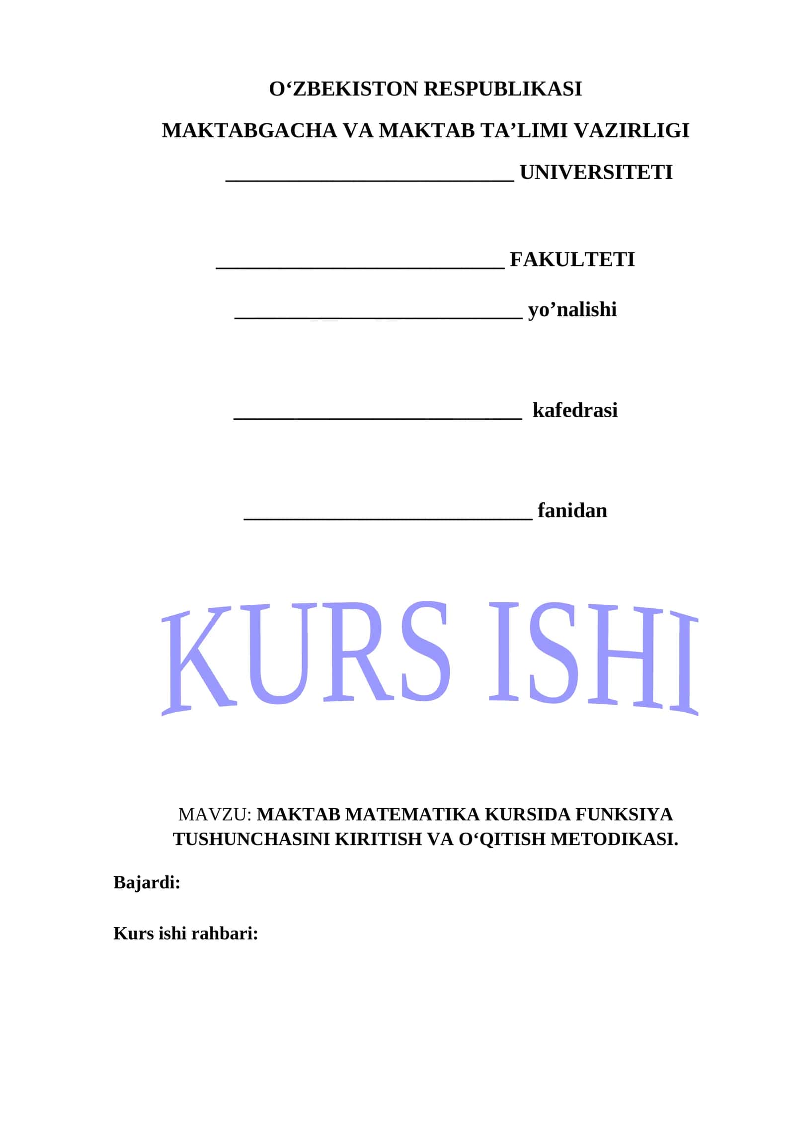 MAKTAB MATEMATIKA KURSIDA FUNKSIYA TUSHUNCHASINI KIRITISH VA O‘QITISH METODIKASI.