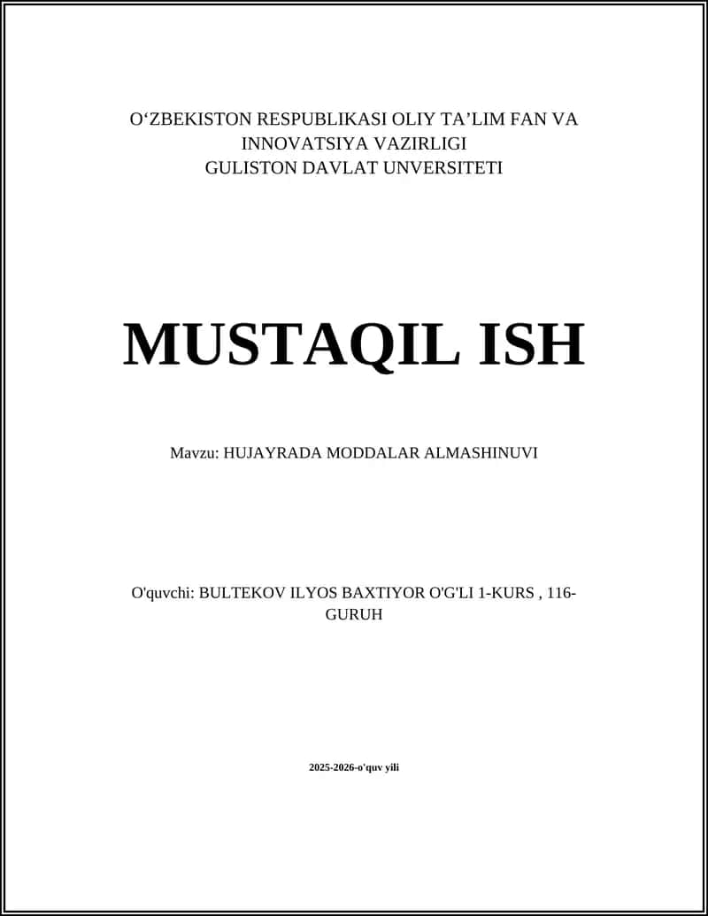 HUJAYRADA MODDALAR ALMASHINUVI