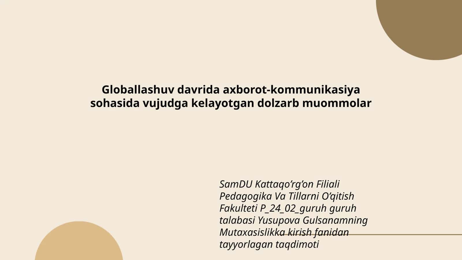 Mutaxasislikka kirish fanidan tayyorlagan taqdimoti