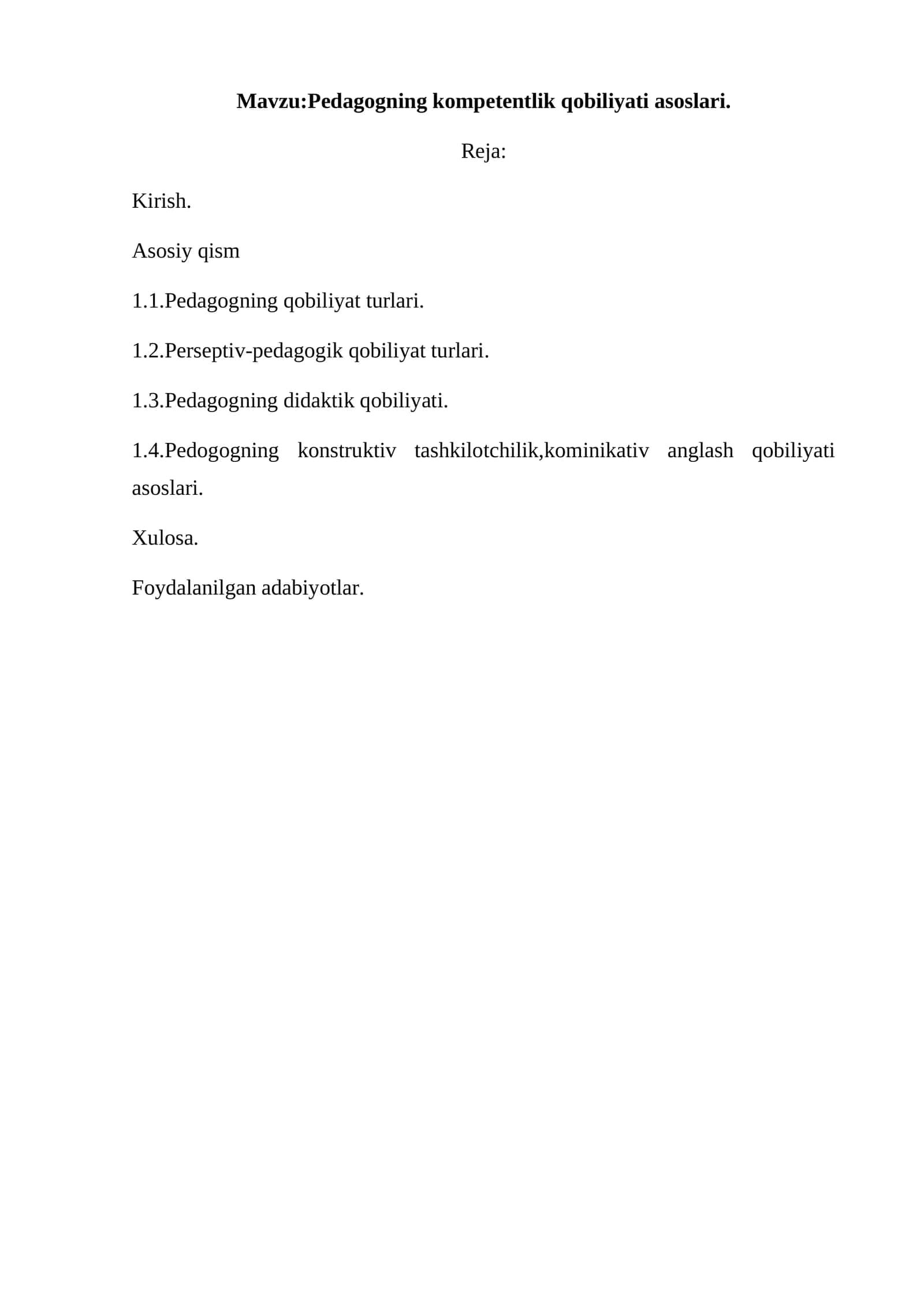 Pedagogning kompetentlik qobiliyati asoslari