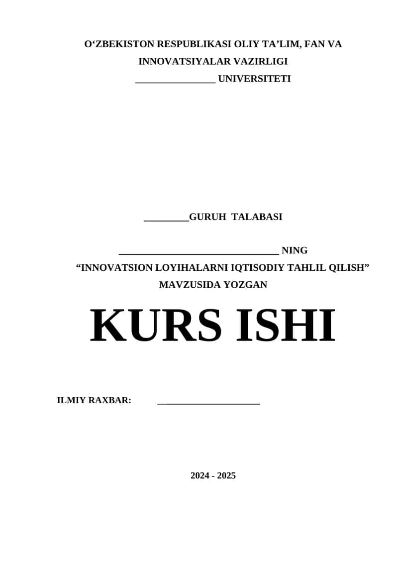 INNOVATSION LOYIHALARNI IQTISODIY TAHLIL QILISH