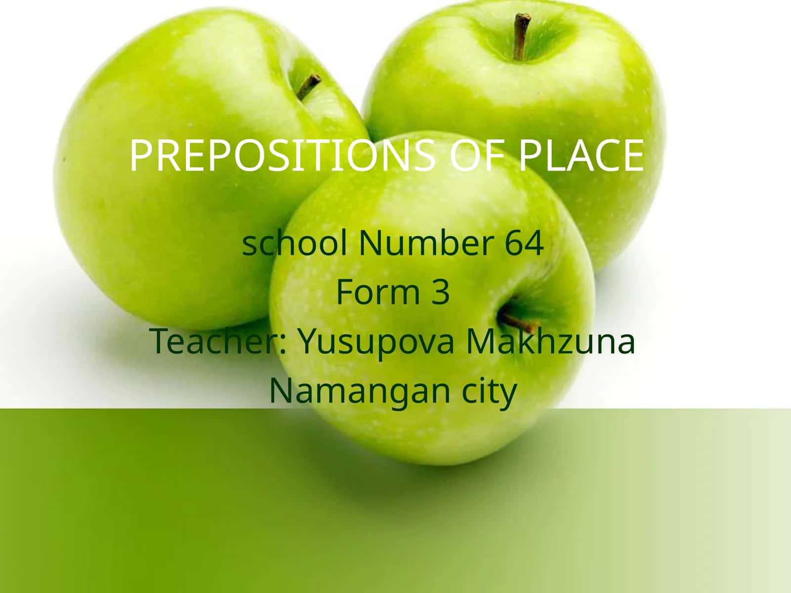 3-sinf Ingliz tili fanidan Prepositions of place dars taqdimoti