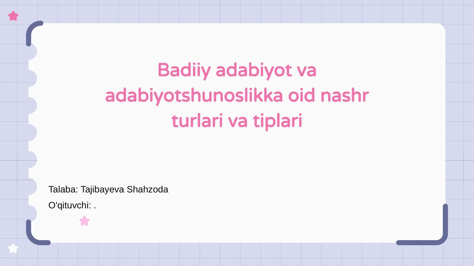 Badiiy adabiyot va adabiyotshunoslikka oid nashr turlari va tiplari