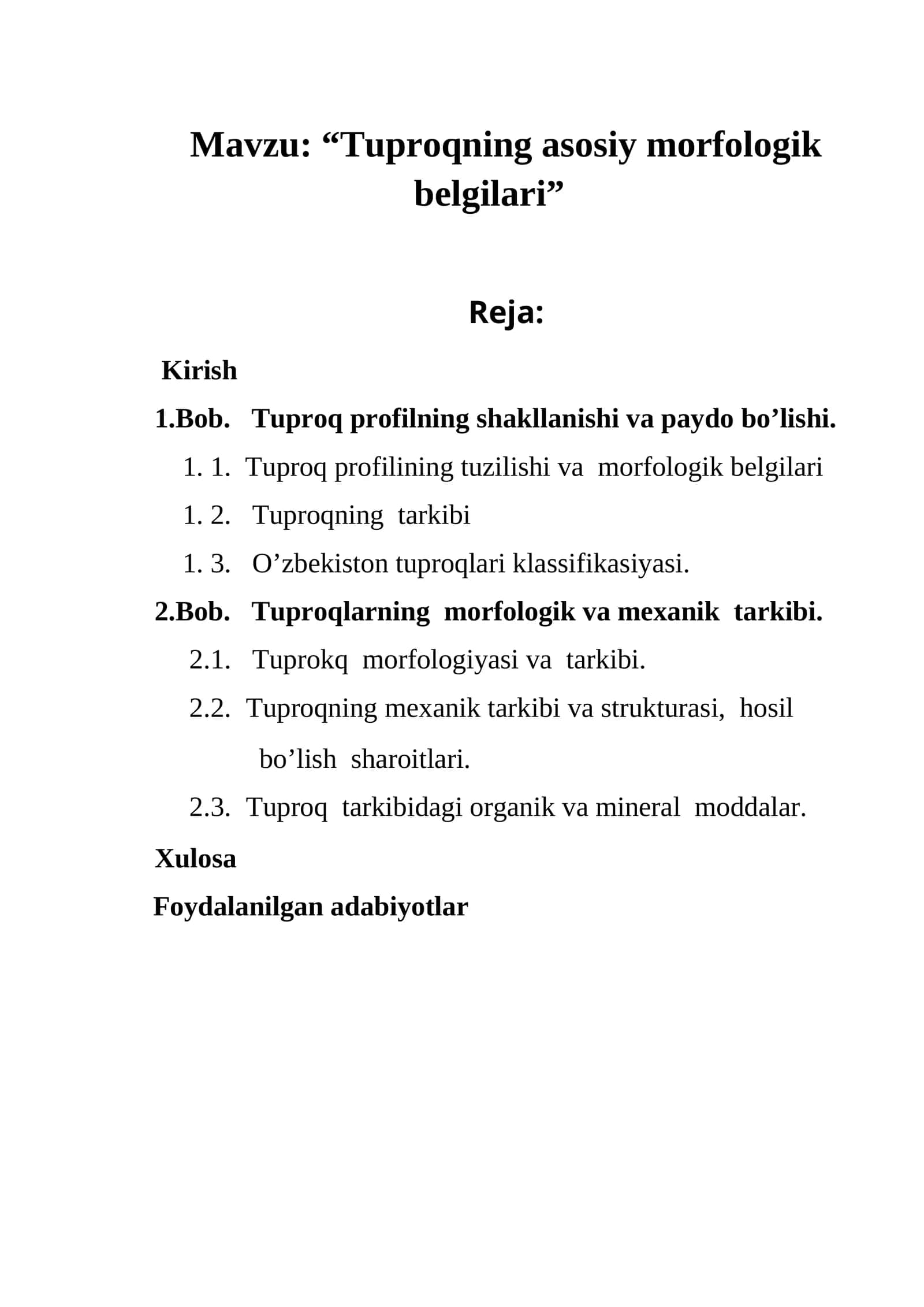 “Tuproqning asosiy morfologik belgilari”