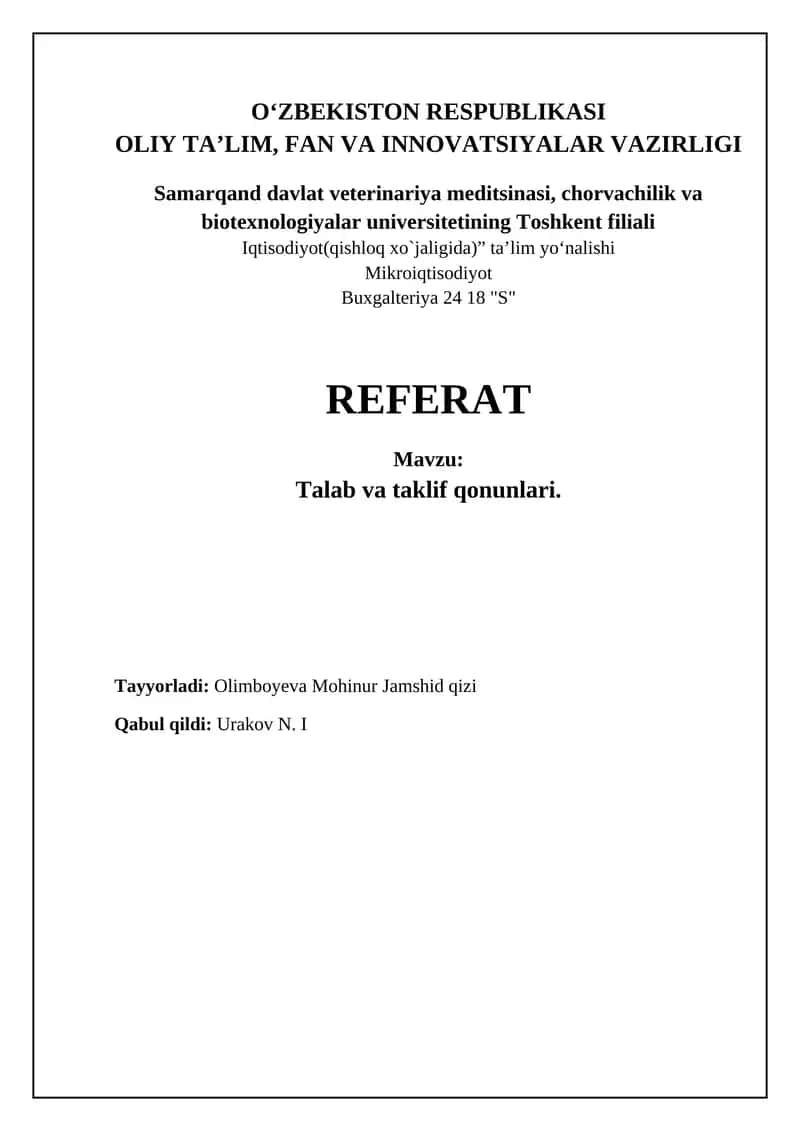 Talab va taklif qonunlari