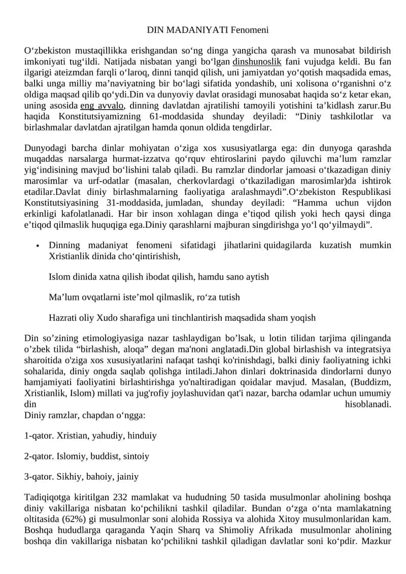 DIN MADANIYATI Fenomeni
