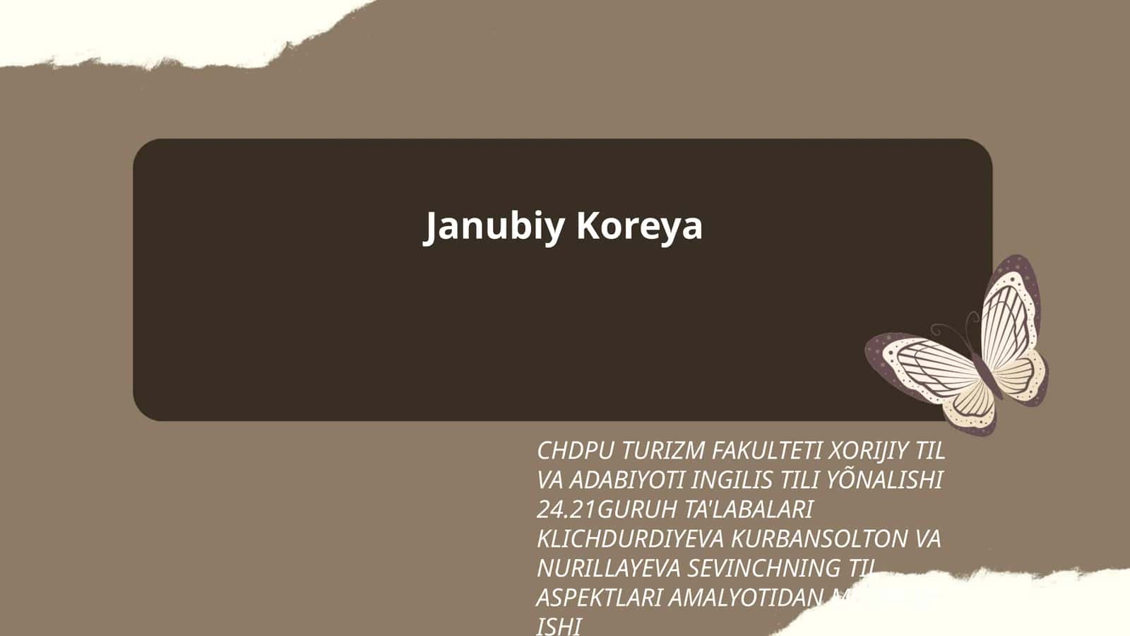 CHDPU TURIZM FAKULTETI XORIJIY TIL VA ADABIYOTI INGILIS TILI YÕNALISHI 24.21GURUH TA'LABALARI KLICHDURDIYEVA KURBANSOLTON VA NURILLAYEVA SEVINCHNING TIL ASPEKTLARI AMALYOTIDAN MUSTAQIL ISHI