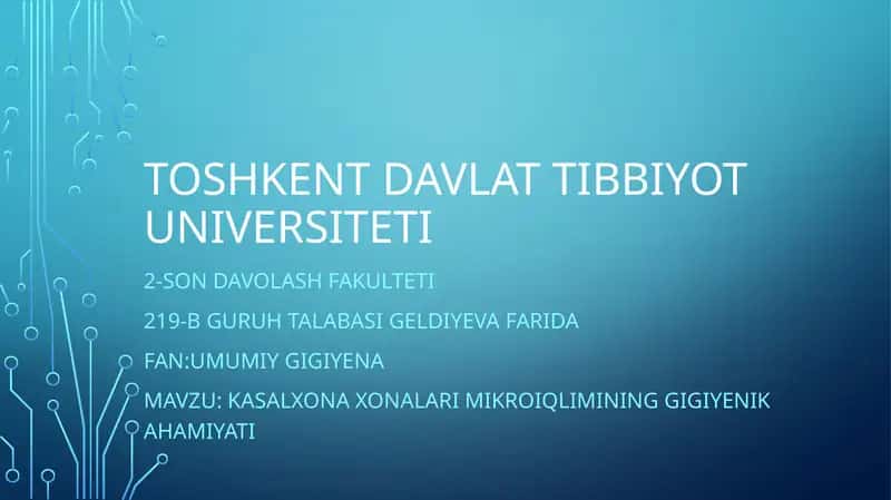 kasalxonalarda mikroiqlimning gigiyenik ahamiyati