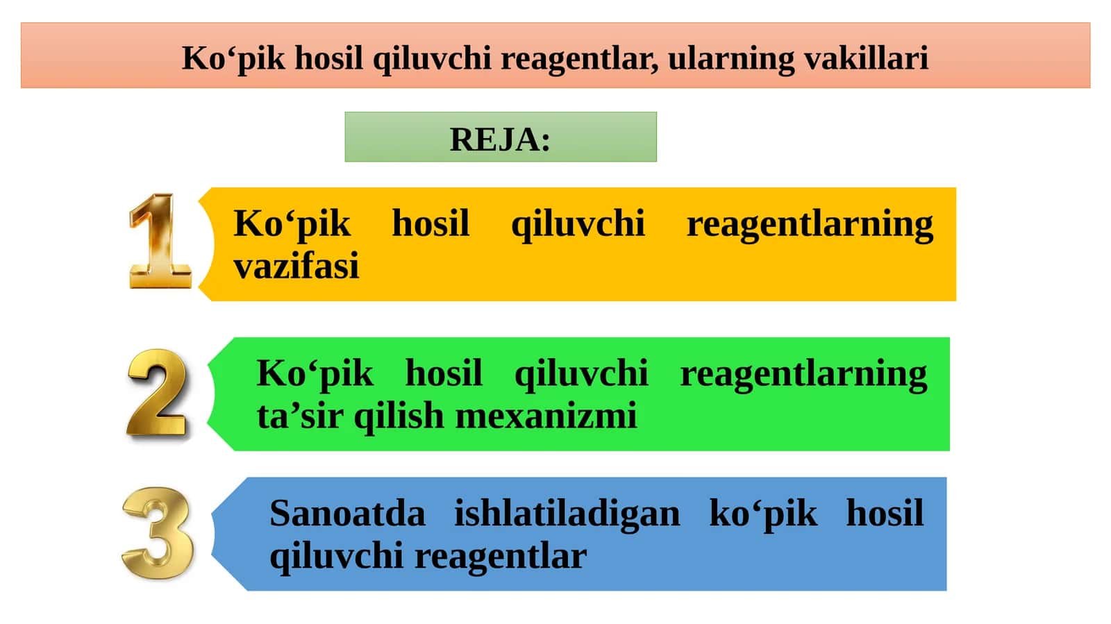 Ko‘pik hosil qiluvchi reagentlar, ularning vakillari