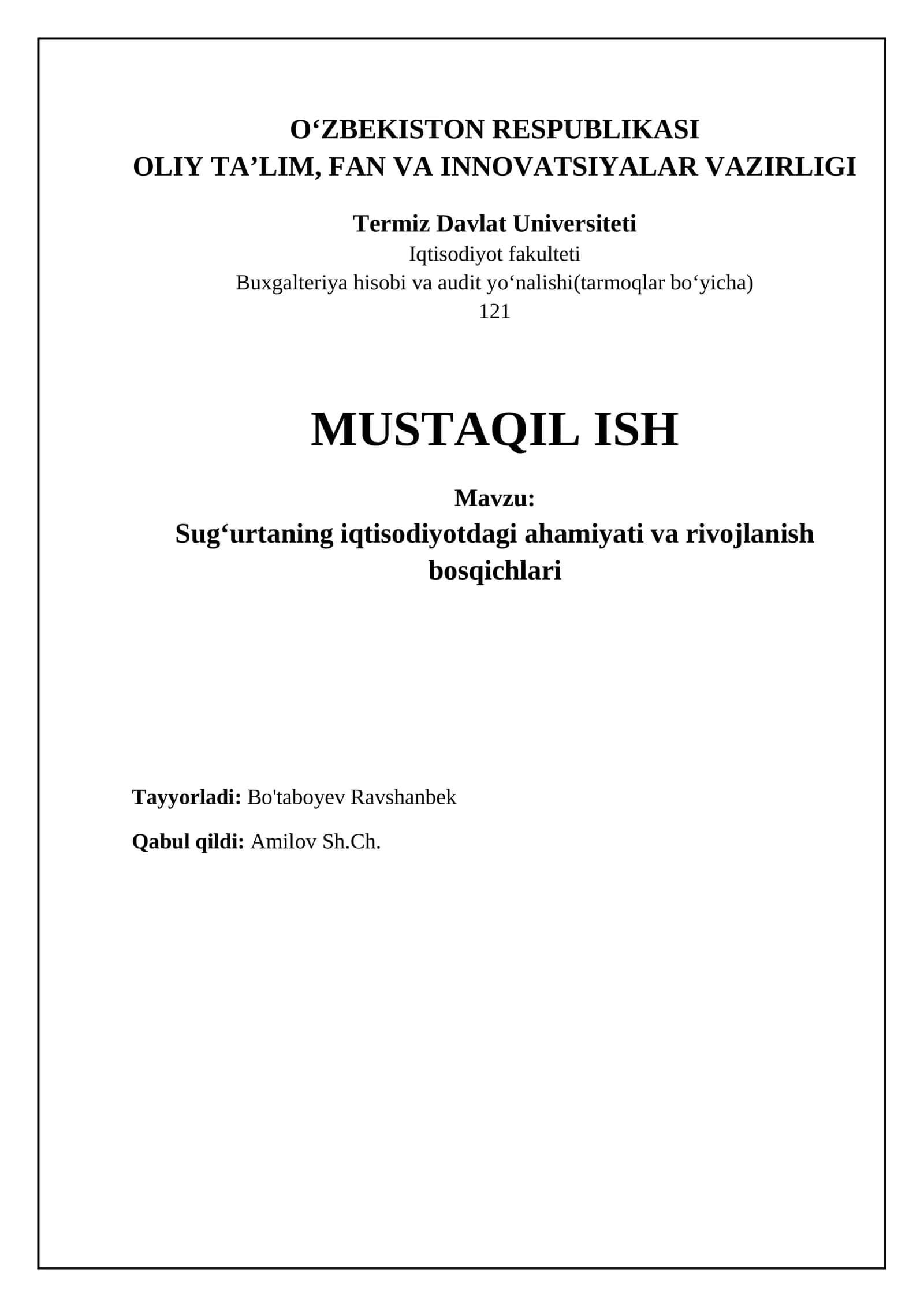 Sug'urtaning iqtisodiy roli va rivojlanish bosqichlari