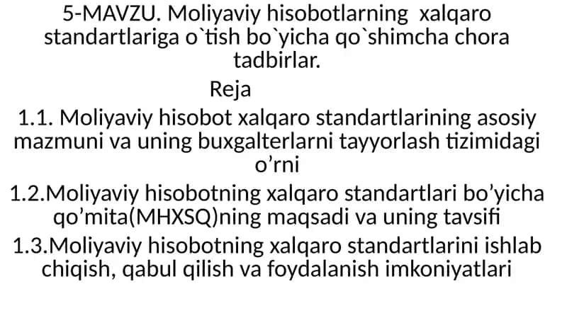 Moliyaviy Hisobotlar Xalqaro Standartlari