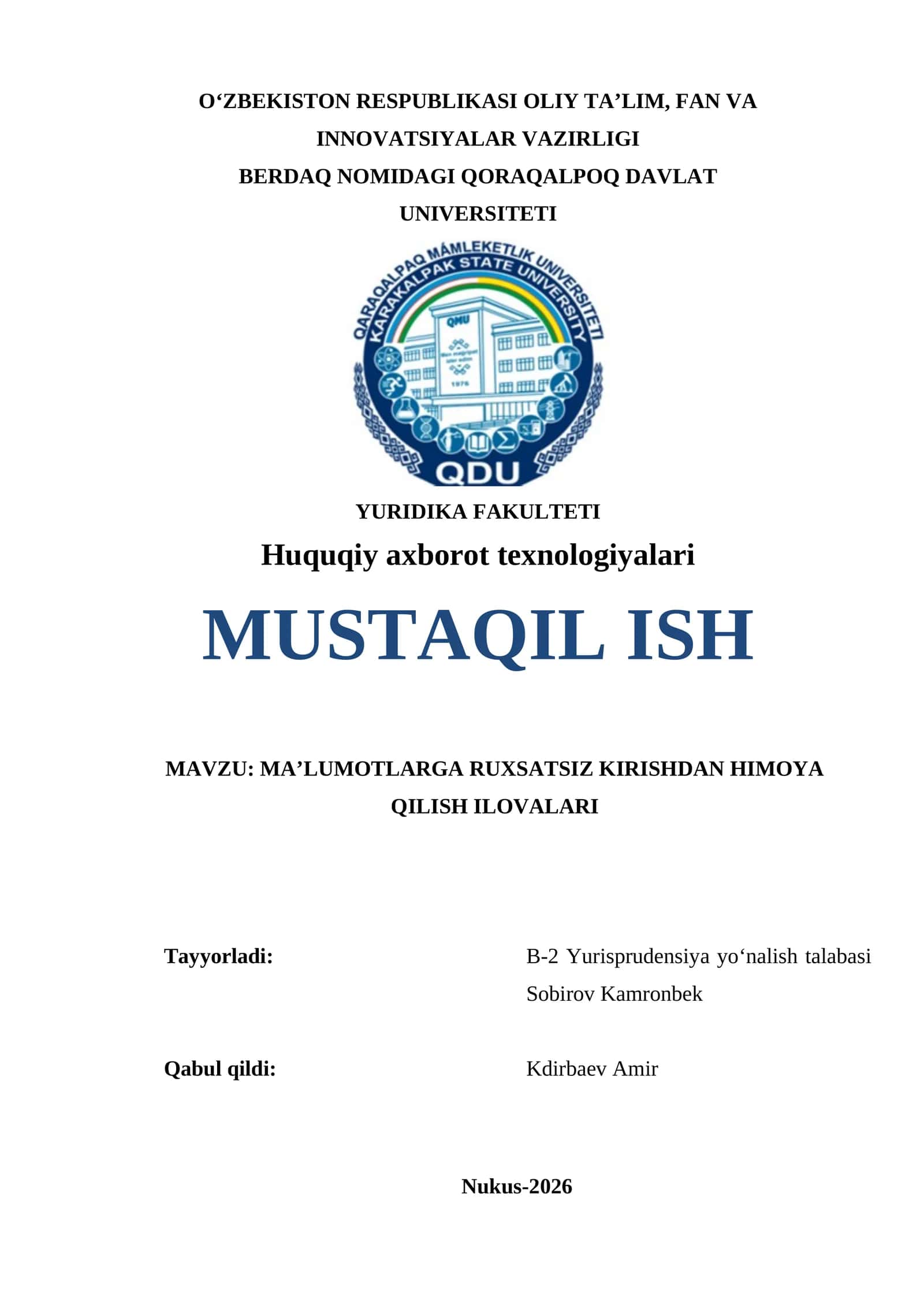 MA’LUMOTLARGA RUXSATSIZ KIRISHDAN HIMOYA QILISH ILOVALARI
