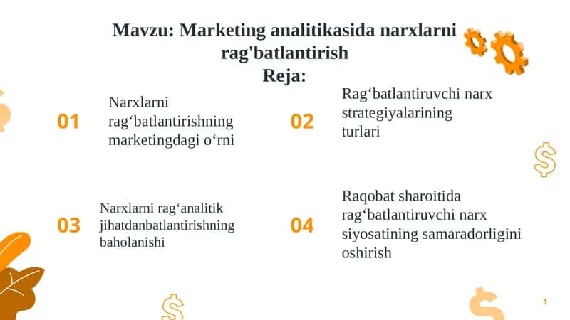 Marketing analitikasida narxlarni rag'batlantirish