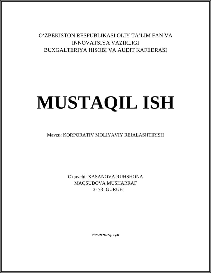 Strategik moliyaviy rejalashtirish va korporativ maqsadlar