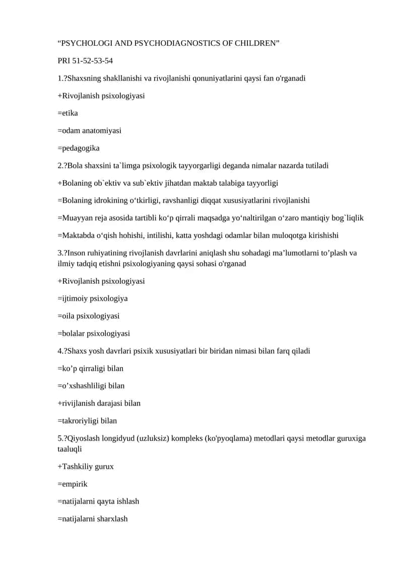 PSYCHOLOGI AND PSYCHODIAGNOSTICS OF CHILDREN