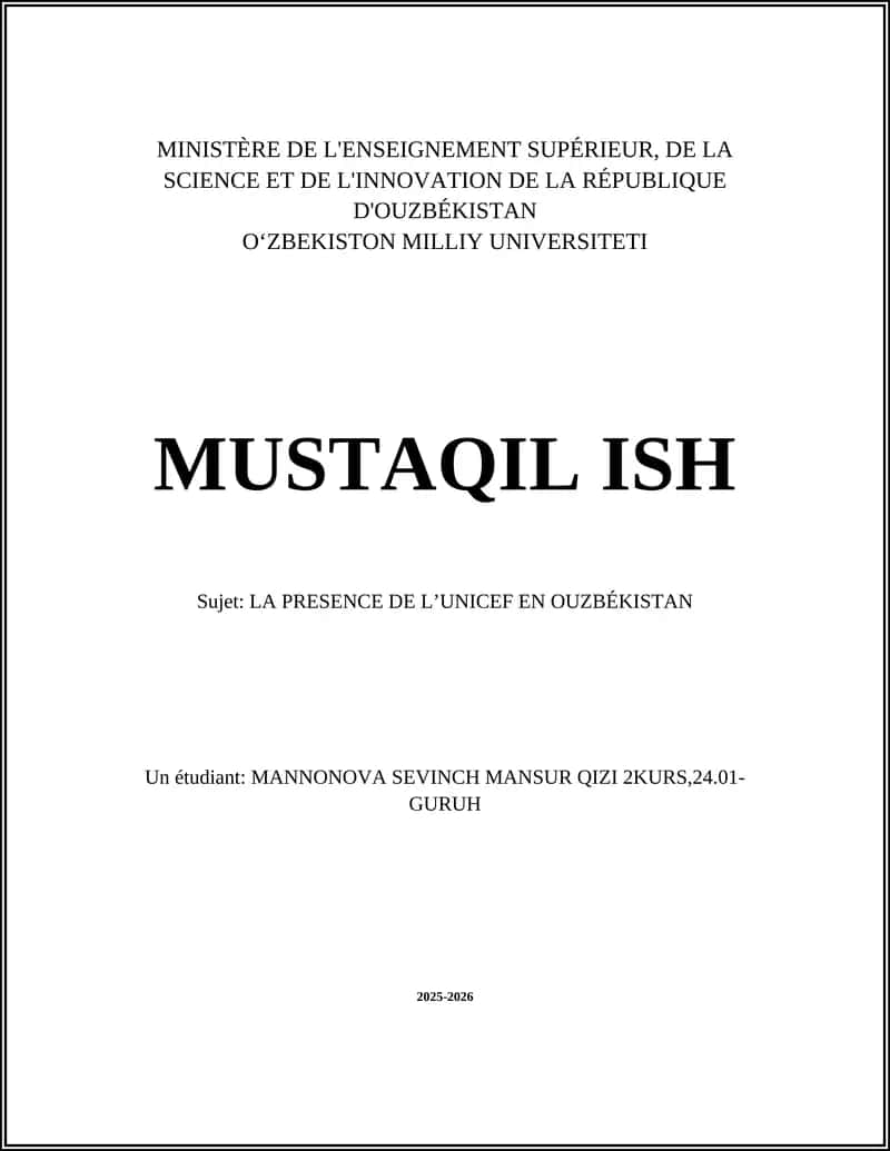 MUSTAQIL ISH: LA PRESENCE DE LʼUNICEF EN OUZBÉKISTAN