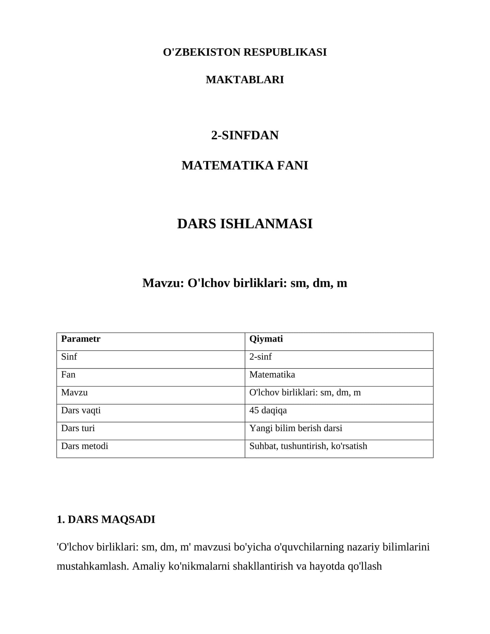 O'lchov birliklari: sm, dm, m