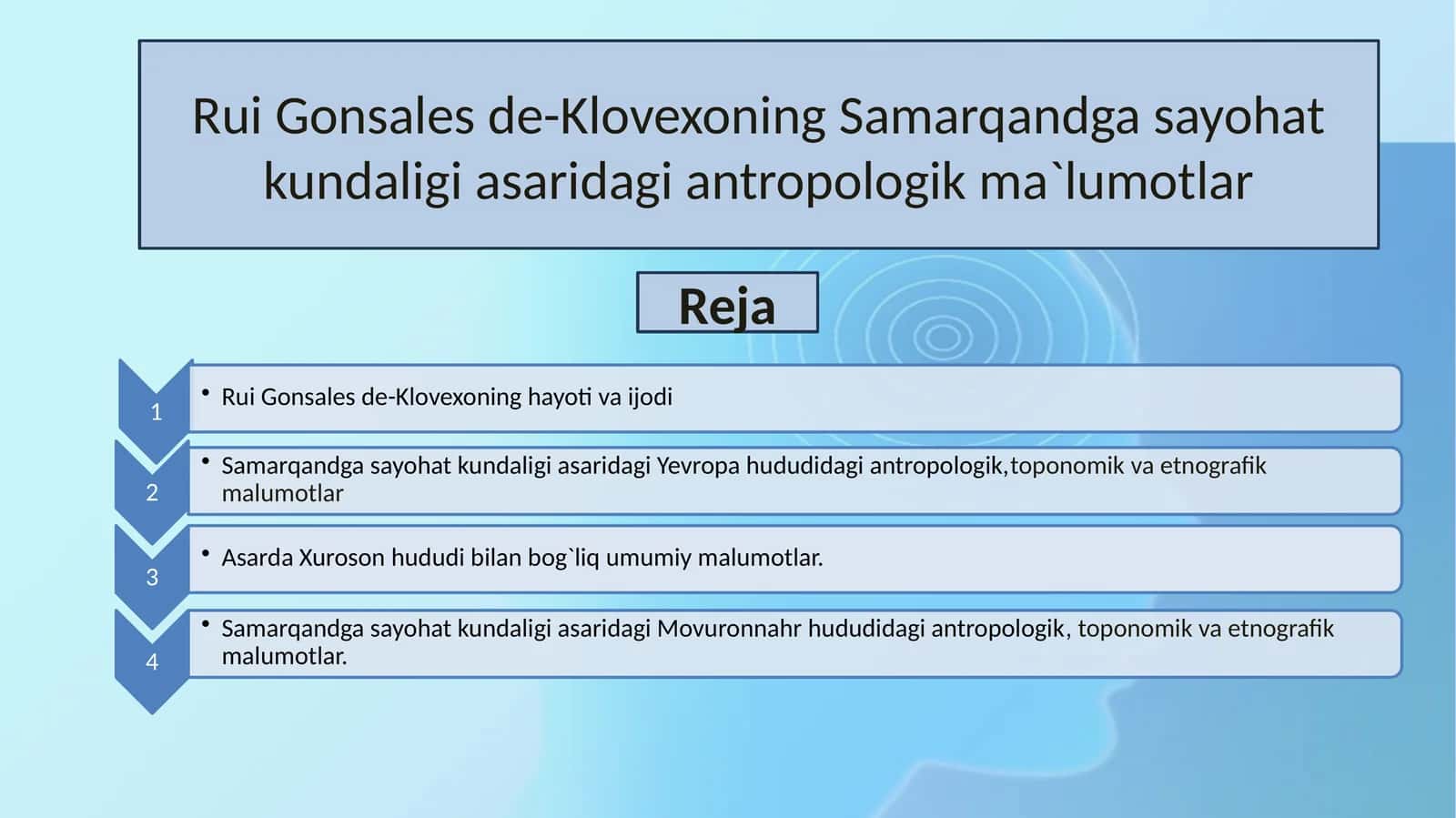 Rui Gonsales de-Klovexoning Samarqandga sayohat kundaligi asaridagi antropologik ma`lumotlar