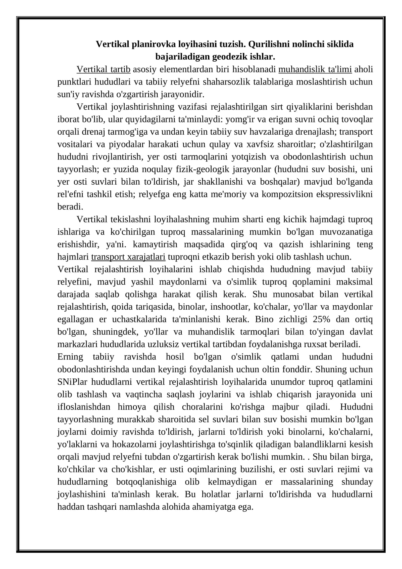 Vertikal planirovka loyihasi
